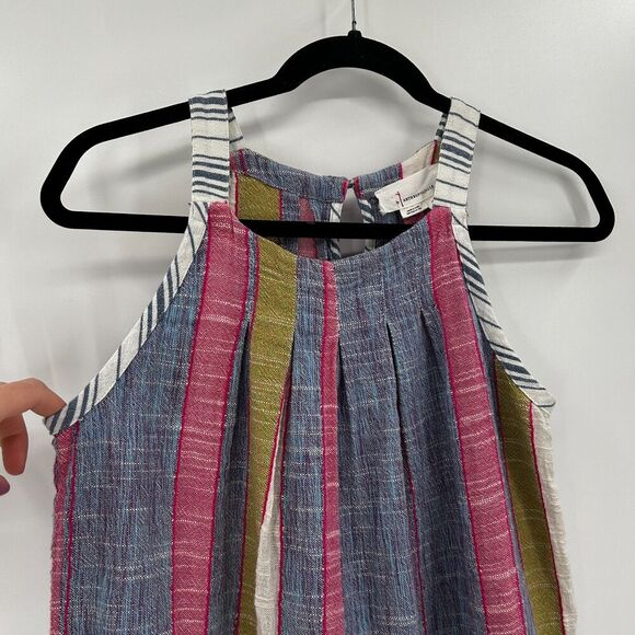 ANTHROPOLOGIE Blue Pink Green Striped Cotton Sleeveless Boho Tank Top Size XS - Picture 3 of 6